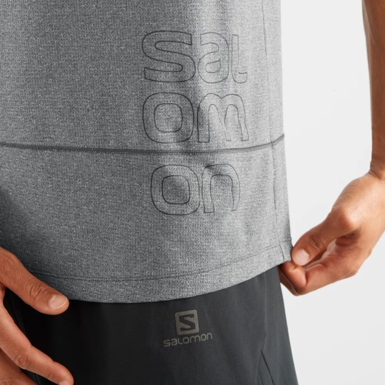 Dark Grey Salomon Cross Run Graphic Men's Tanks | IE IM3158